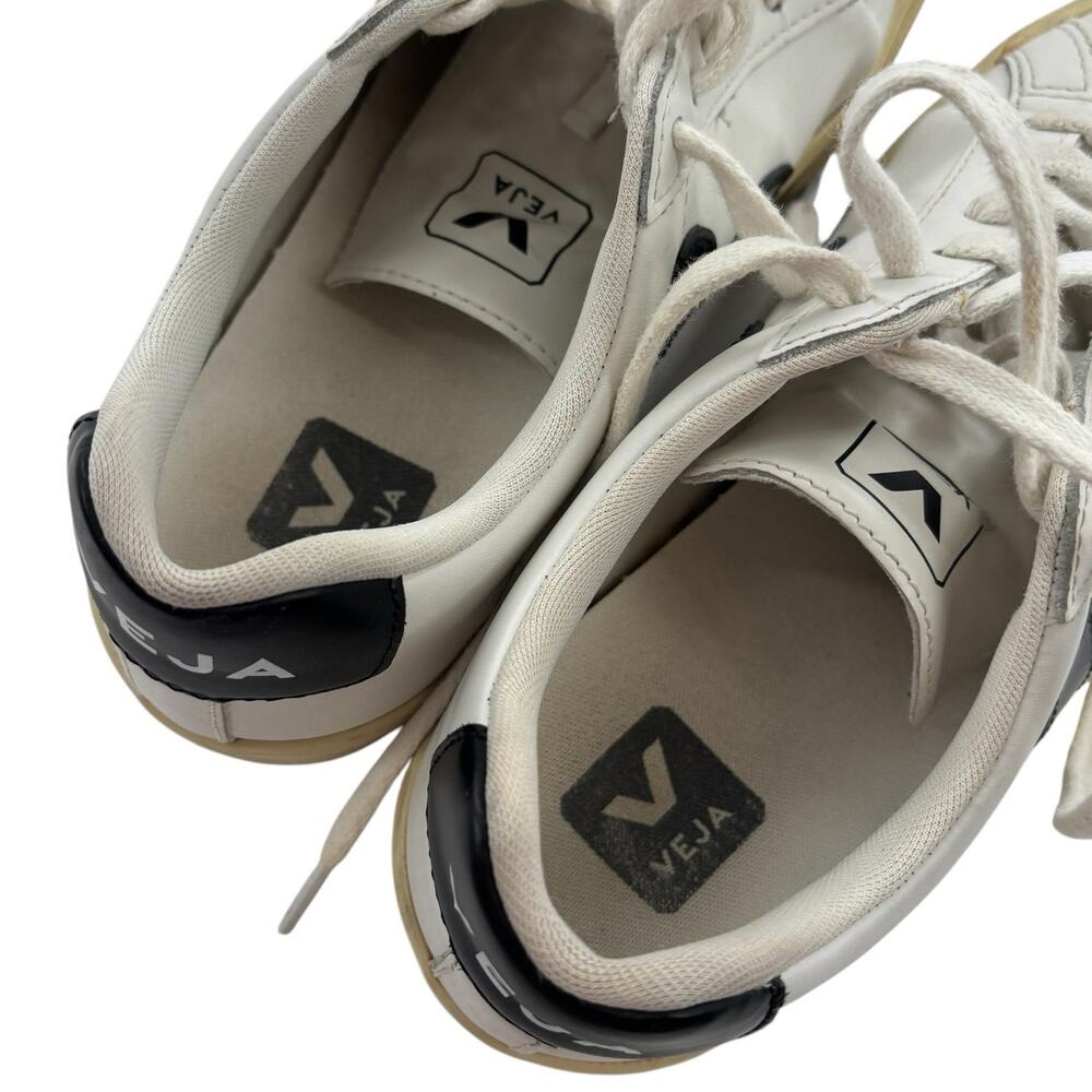 VEJA White Leather Low Top Retro Black Logo Sneakers - Picture 10 of 13